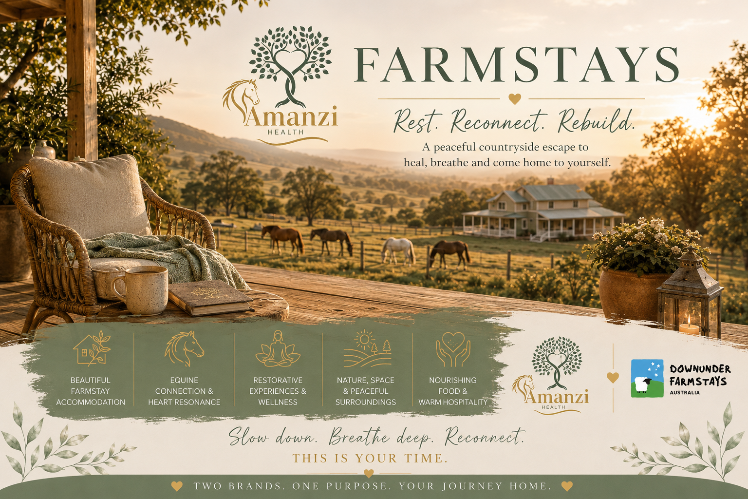 Guests experiencing farm life with horses at Amanzi Health